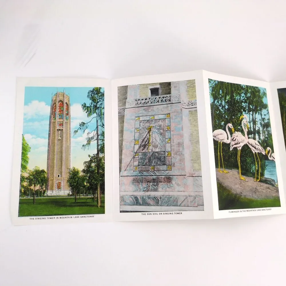 The Singing Tower Lake Wales Florida 1930s Fold-Out Linen‎ Postcards FL Bok